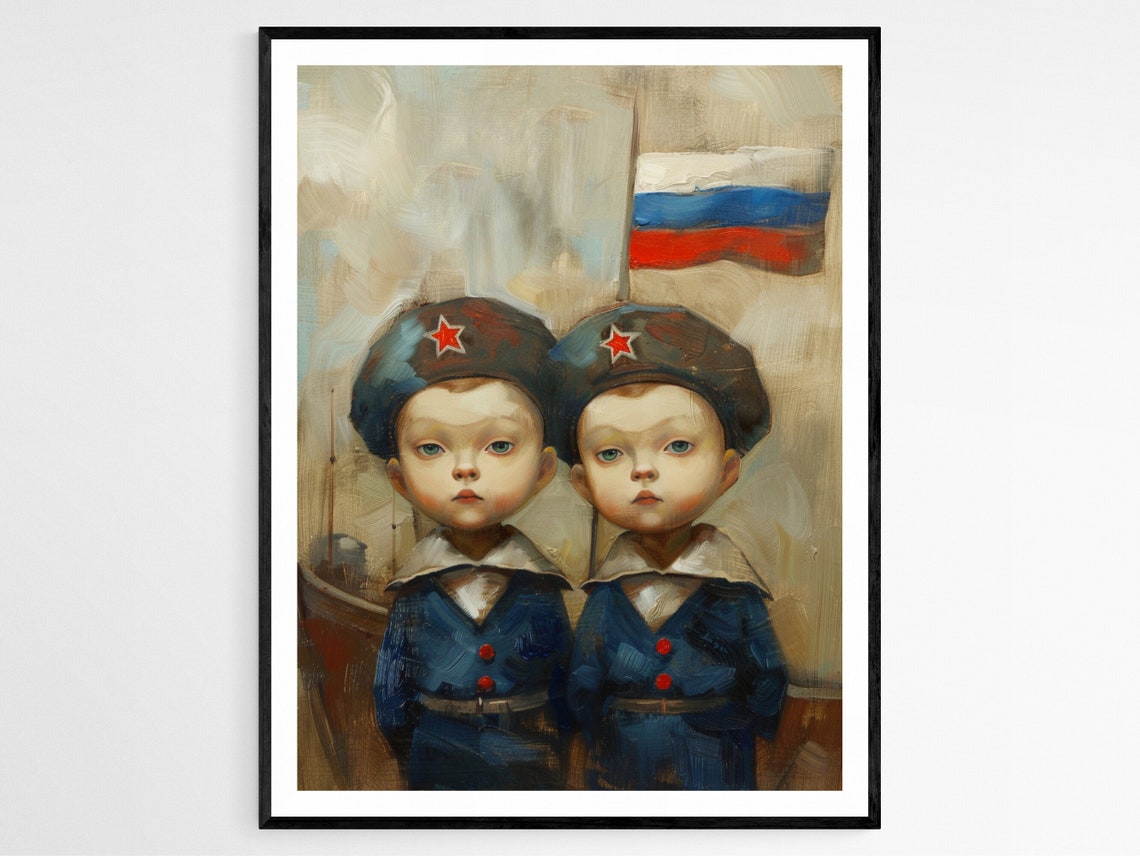 Little Sailors With Russian Flag Art Print Vibrant Nautical Wall Decor Perfect For Nursery Unique Baby Shower Gift