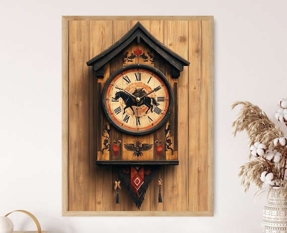 Reloj De Madera Con Motivos Gauchos Argentina Illustration Rustic Horse And Poncho Poster Folk Pampas Art Print South America Decor