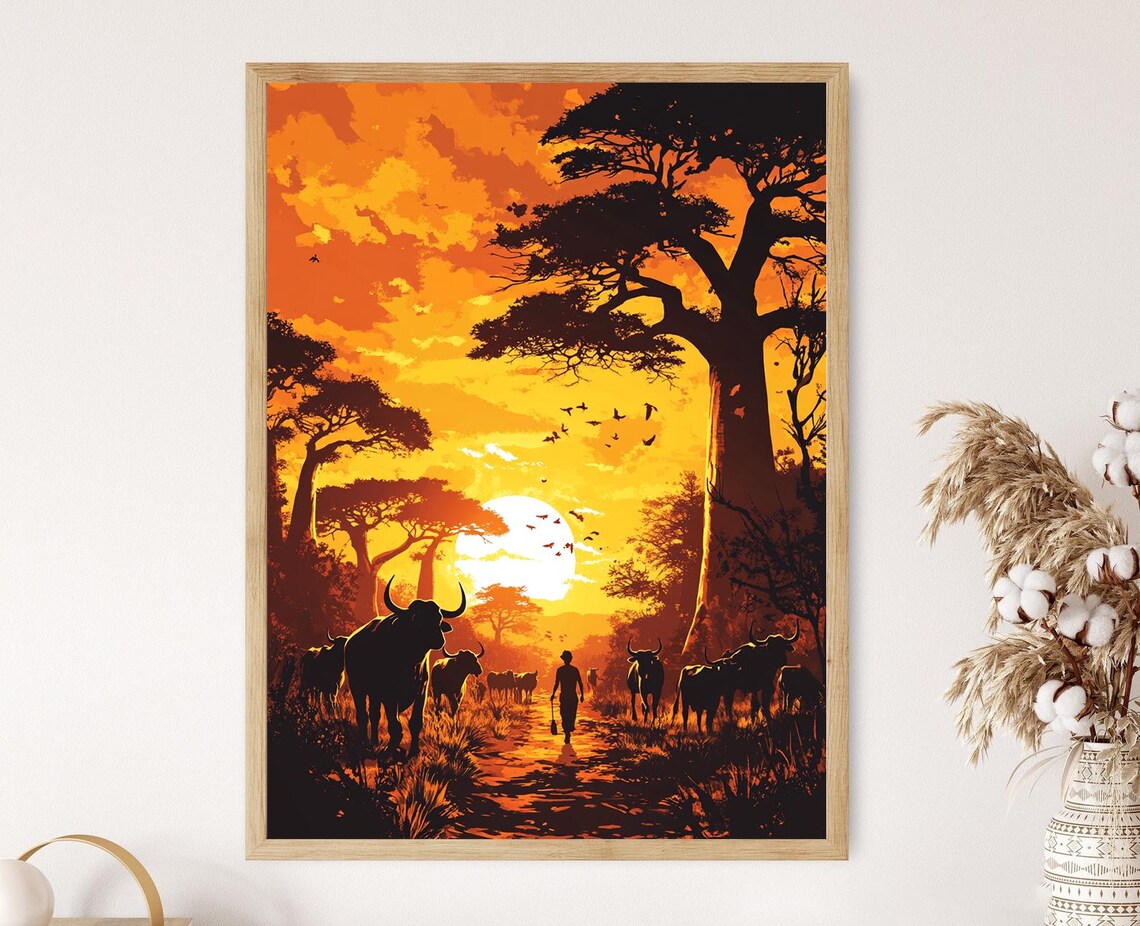 Baobab Avenue At Sunset Madagascar Landscape Art Cultural Heritage Print
