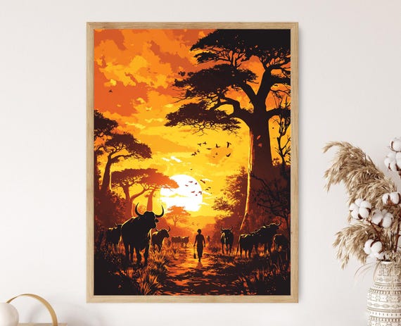 Baobab Avenue At Sunset Madagascar Landscape Art Cultural Heritage Print