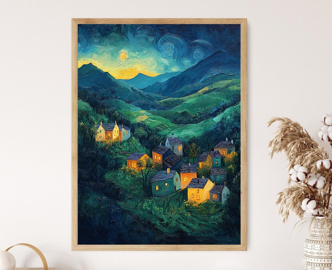 Mountain Village At Dawn, Van Gogh-Inspired Art Print