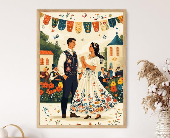 Kashubian Folk Dance Art Print Traditional Polish Costume Cultural Festival Scene