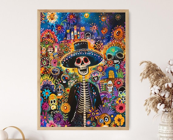 Dia De Los Muertos Skull Art Print, Mexican Festival