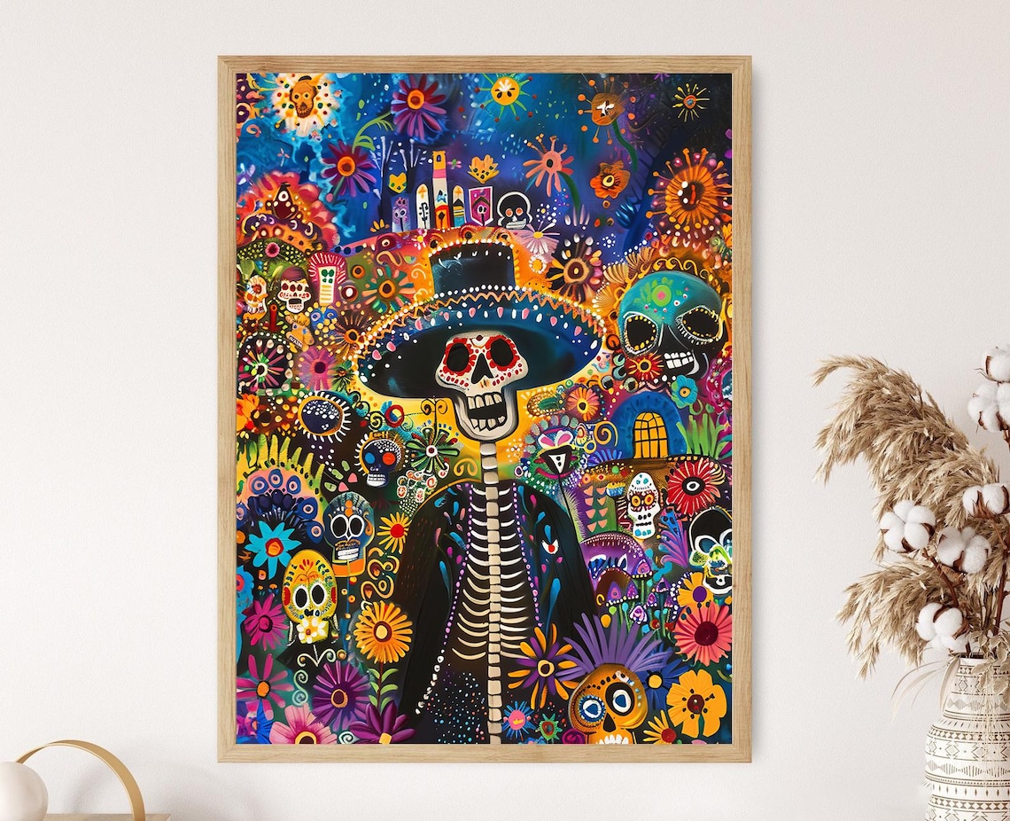 Dia De Los Muertos Skull Art Print, Mexican Festival