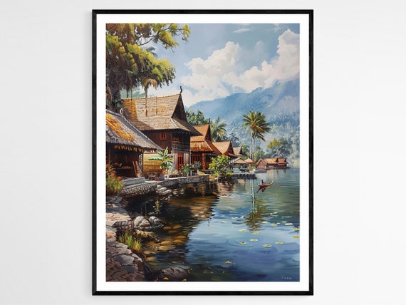 Lake Toba Serenity Art Print Tranquil Watercolor Landscape Wall Art Perfect Home Decor Gift