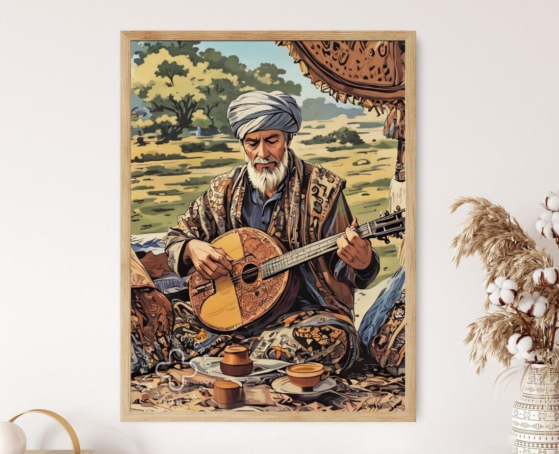 Yemeni Oud Musician Illustration, Folk Art