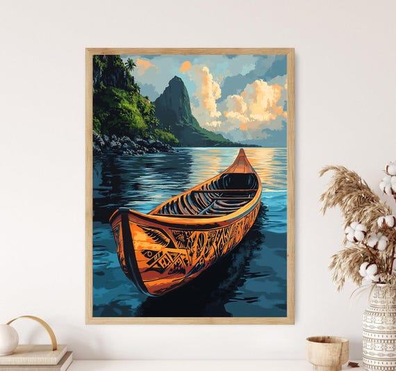 Samoan Canoe Illustration Nautical Wall Art Tropical Decor Island Art Print Polynesian Artwork Boat Lovers Gift