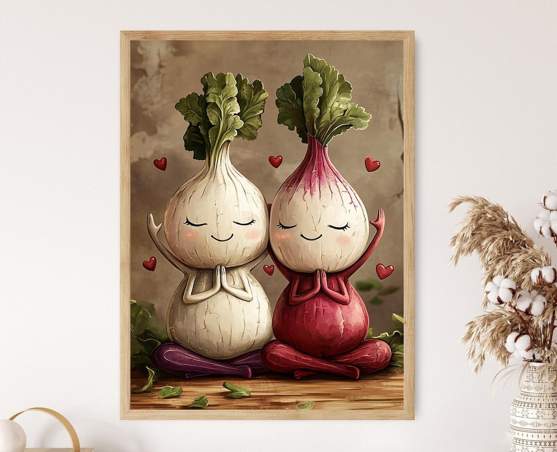 Yoga Lettuce And Radish Art Funny Zen Vegetable Illustration