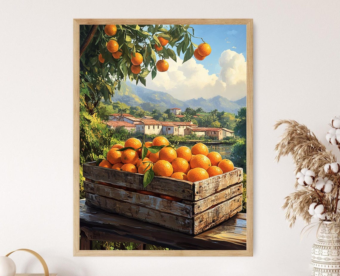 Paraguayan Farm Market Decor Wooden Crate With Oranges Art Print