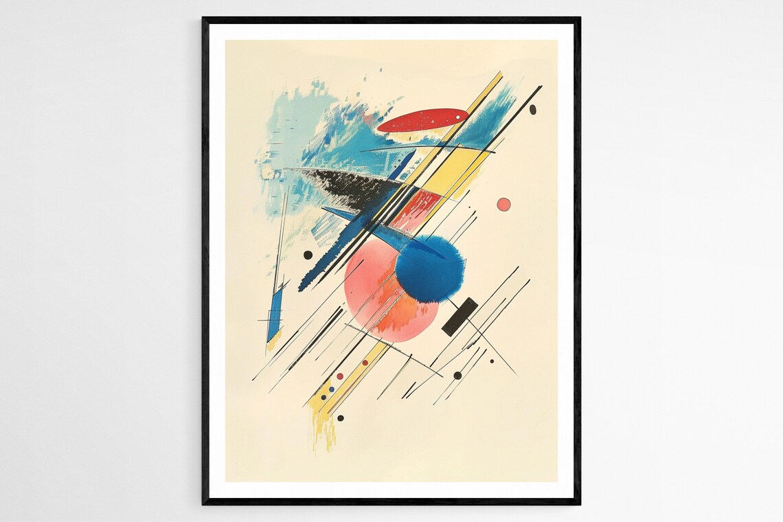 Kandinsky Inspired Minimal Cream Diagonal Abstract Art Print
