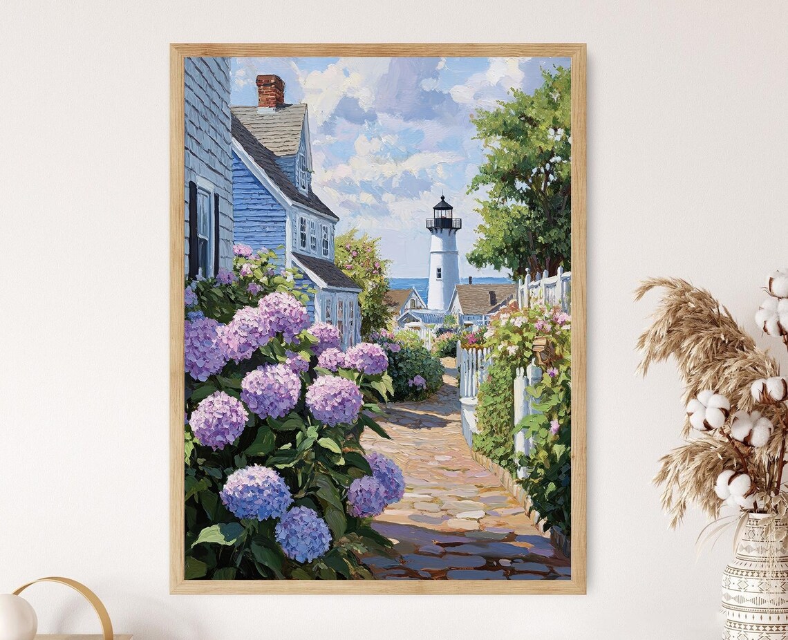 Nantucket Massachusetts Lighthouse And Hydrangeas Poster