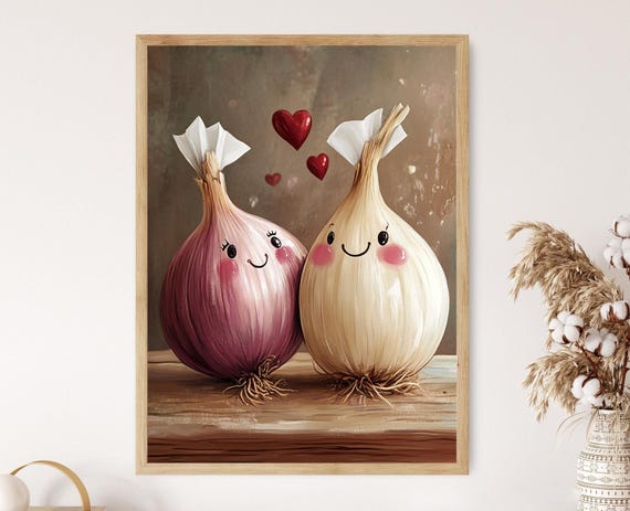 Laughing Garlic Onion Art Funny Kitchen Print With Love