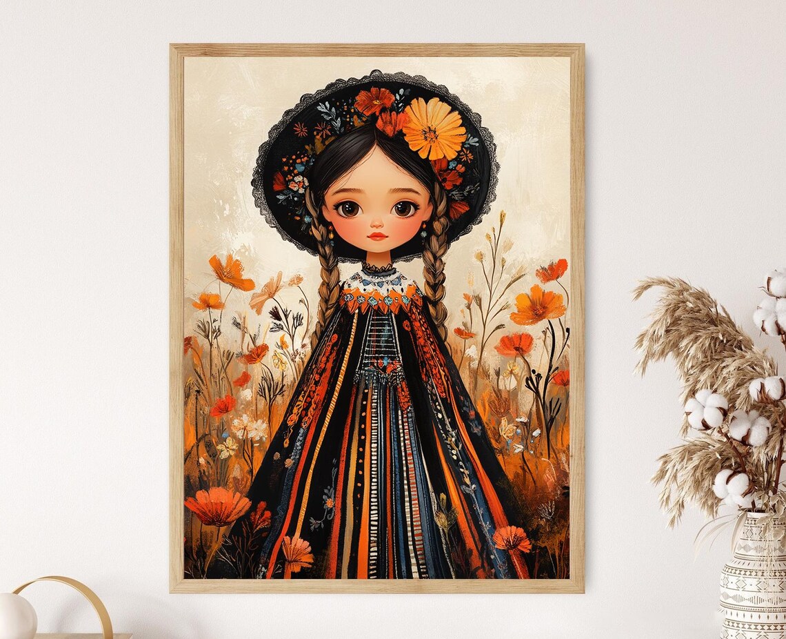 Polish Doll in Łowicz Costume, Floral Embroidery Art Print