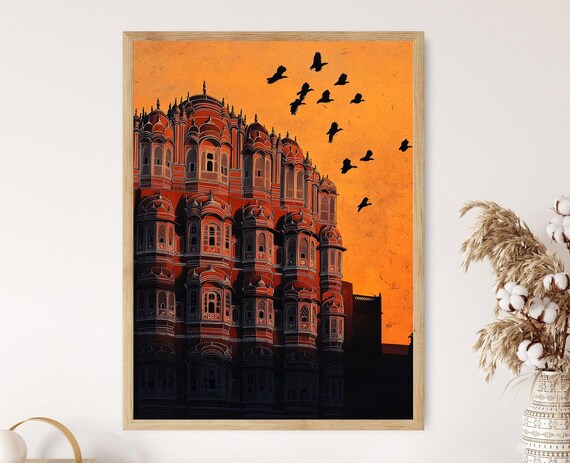 Jaipur Rajasthan Art Print Hawa Mahal Silhouette At Sunset