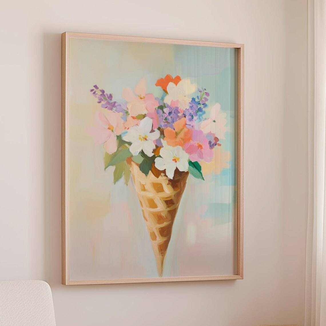 Flower Bouquet in Ice Cream Waffle Cone Whimsical Sweet Art Poster - Image 3