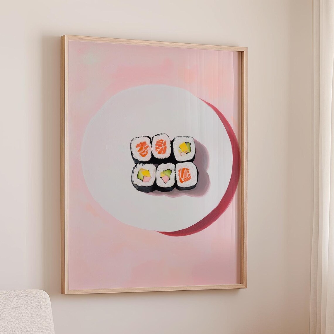 Sushi Maki Rolls On White Plate Pink Japanese Food Art Poster - Image 3