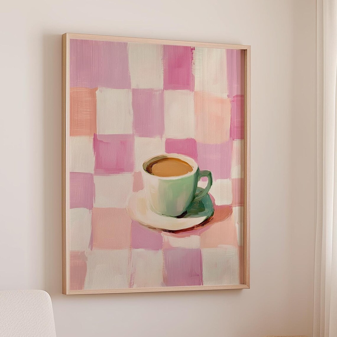 Coffee With Checkered Print, Vintage Kitchen Art
