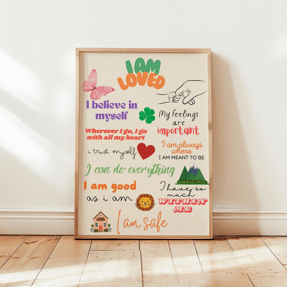 I Am Loved Colorful Hand Lettered Kids Confidence Affirmation Poster - Image 2