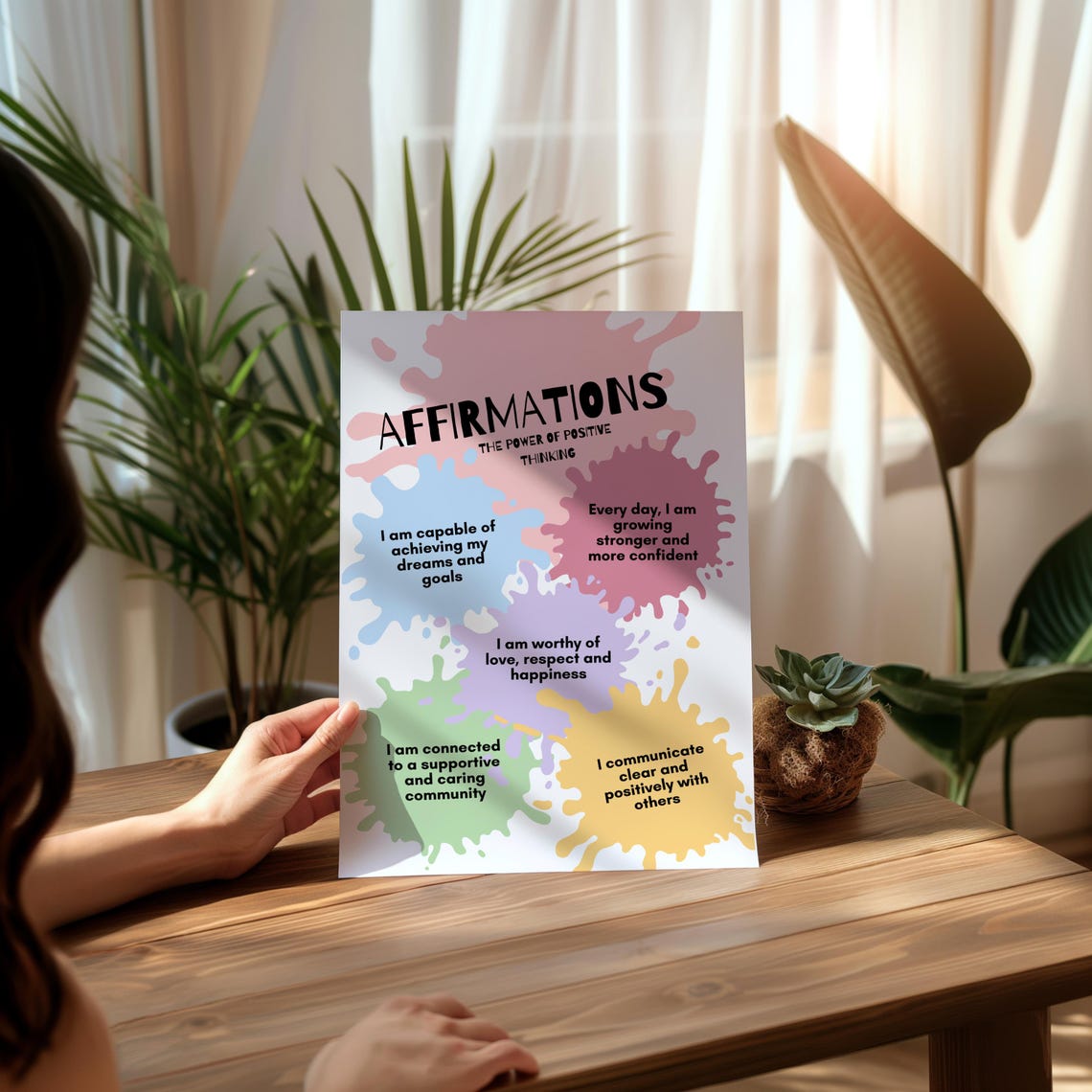 Power Of Positive Thinking Affirmations Poster Paint Splatter Colorful - Image 2