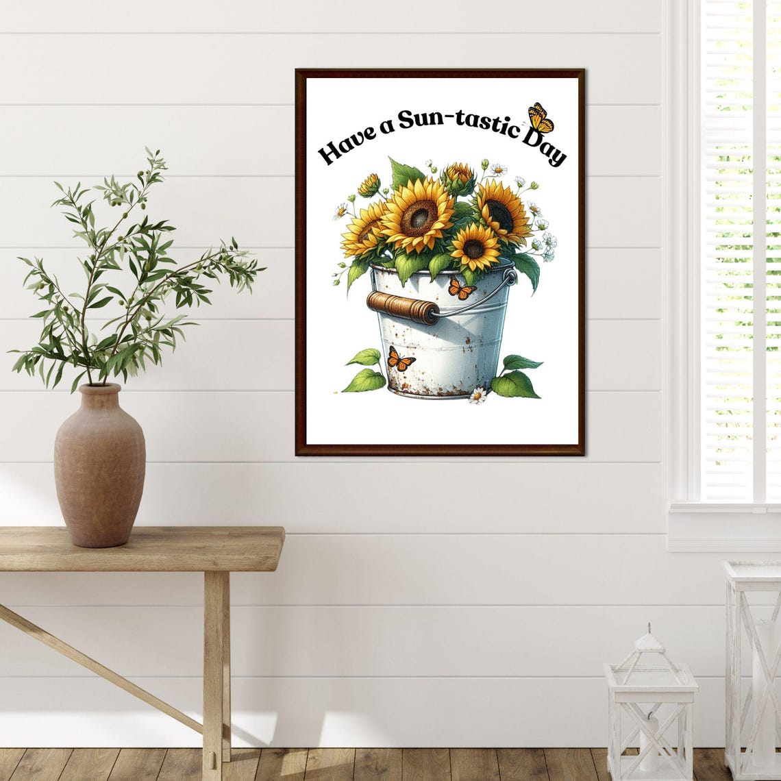 Have a Sun-tastic Day Sunflowers in a Bucket Butterfly Poster - Image 2