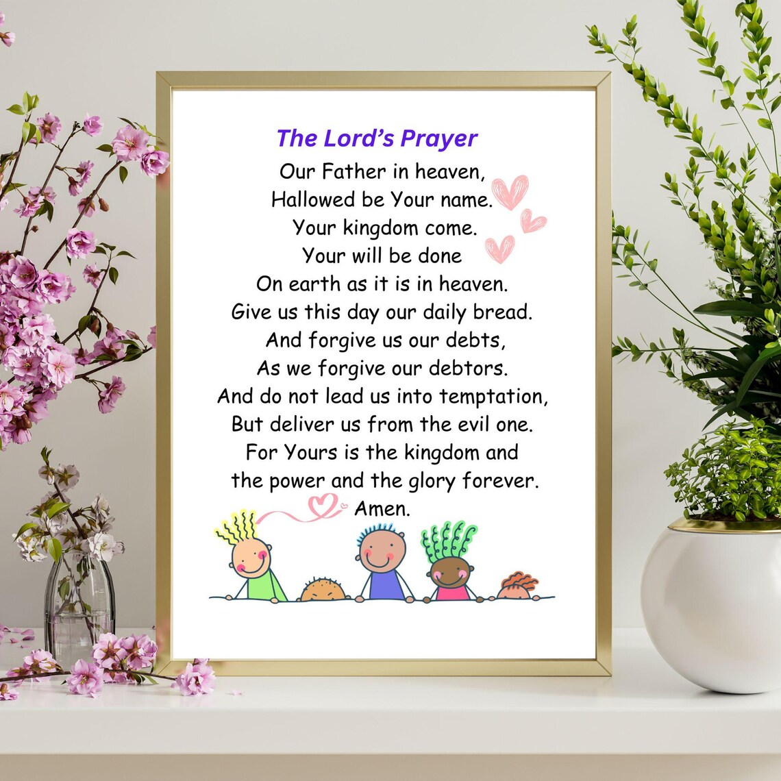 The Lord's Prayer Kids Bible Verse Art With Cute Doodle Children Poster