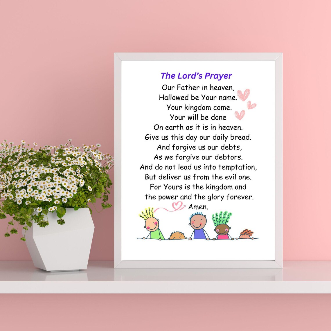 The Lord's Prayer Kids Bible Verse Art With Cute Doodle Children Poster - Image 2