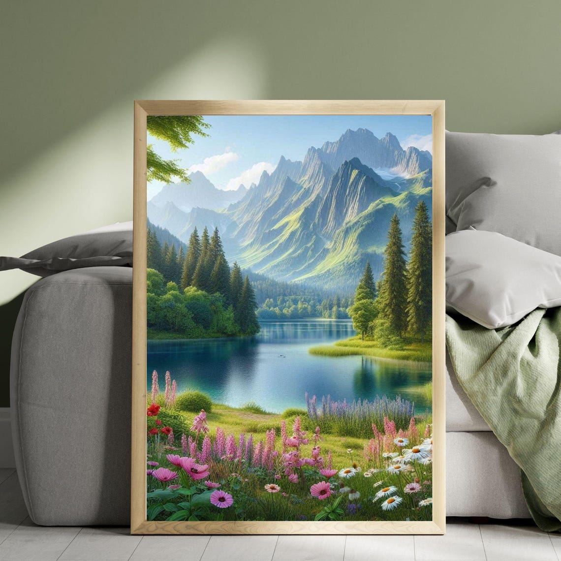 Alpine Lake Meadow With Wildflowers and Mountain View Poster - Image 5