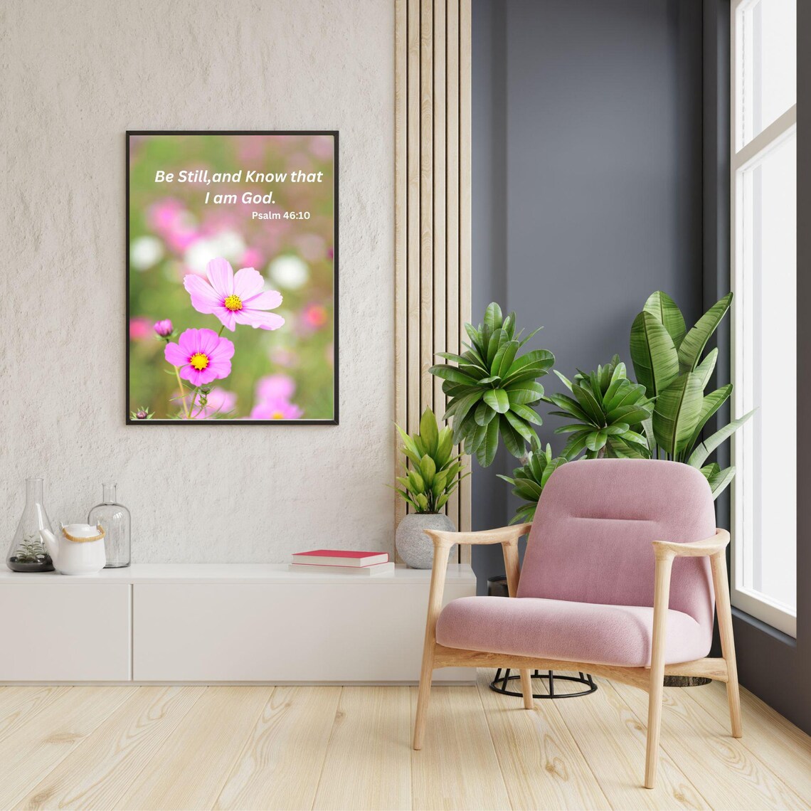 Be Still And Know That I Am God Pink Cosmos Flower Photo Poster
