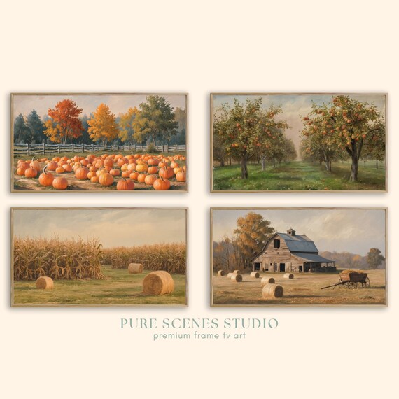 Autumn Harvest Scenes Bundle Pumpkin Patch Orchard Barn Farm Poster