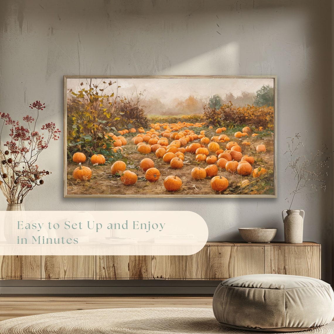Rustic Pumpkin Patch Harvest Field Vintage Autumn Landscape Poster - Image 5