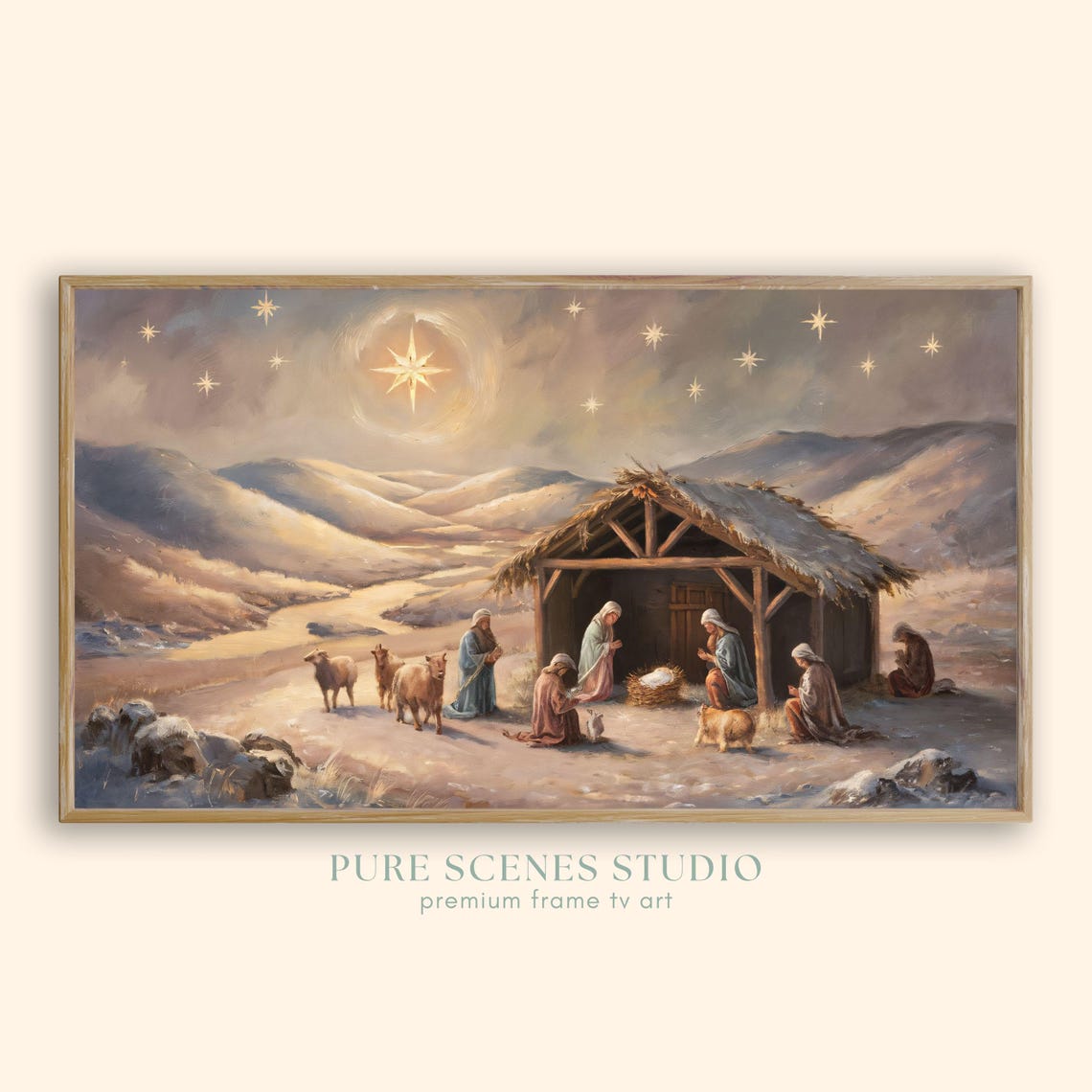 Nativity Manger Bethlehem Star Christmas Night Painting Poster