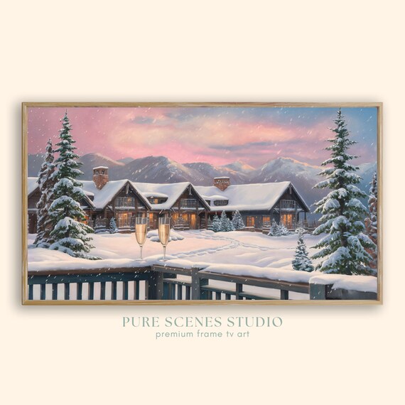 Frame Tv Art New Years Frame Tv Art 4k Vintage Landscape Painting Mountain Lodge New Years Tv Wallpaper