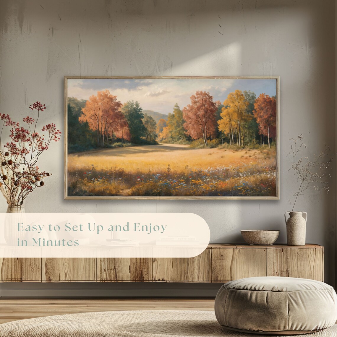 Golden Autumn Meadow Wildflowers Colorful Trees Landscape Poster - Image 5