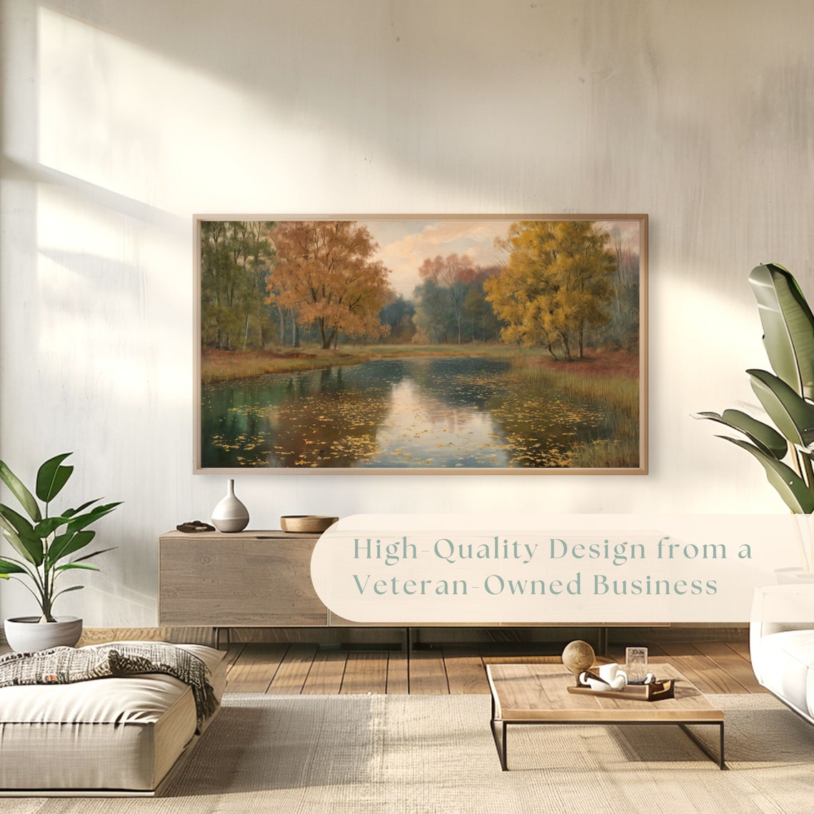 Tranquil Pond with Autumn Reflections and Floating Leaves Poster - Image 4