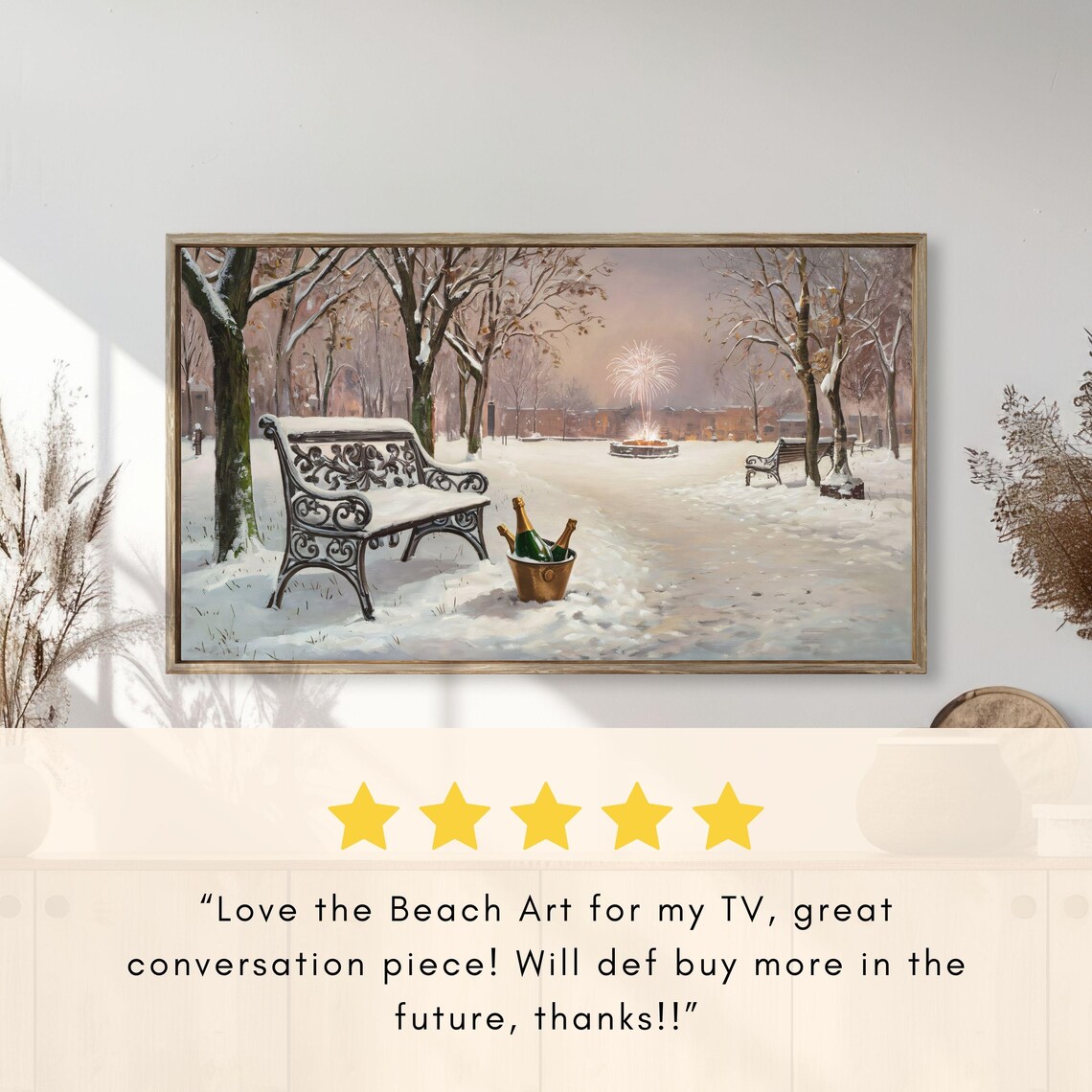 Snowy Park Champagne Bucket Fireworks Winter Celebration Poster - Image 2