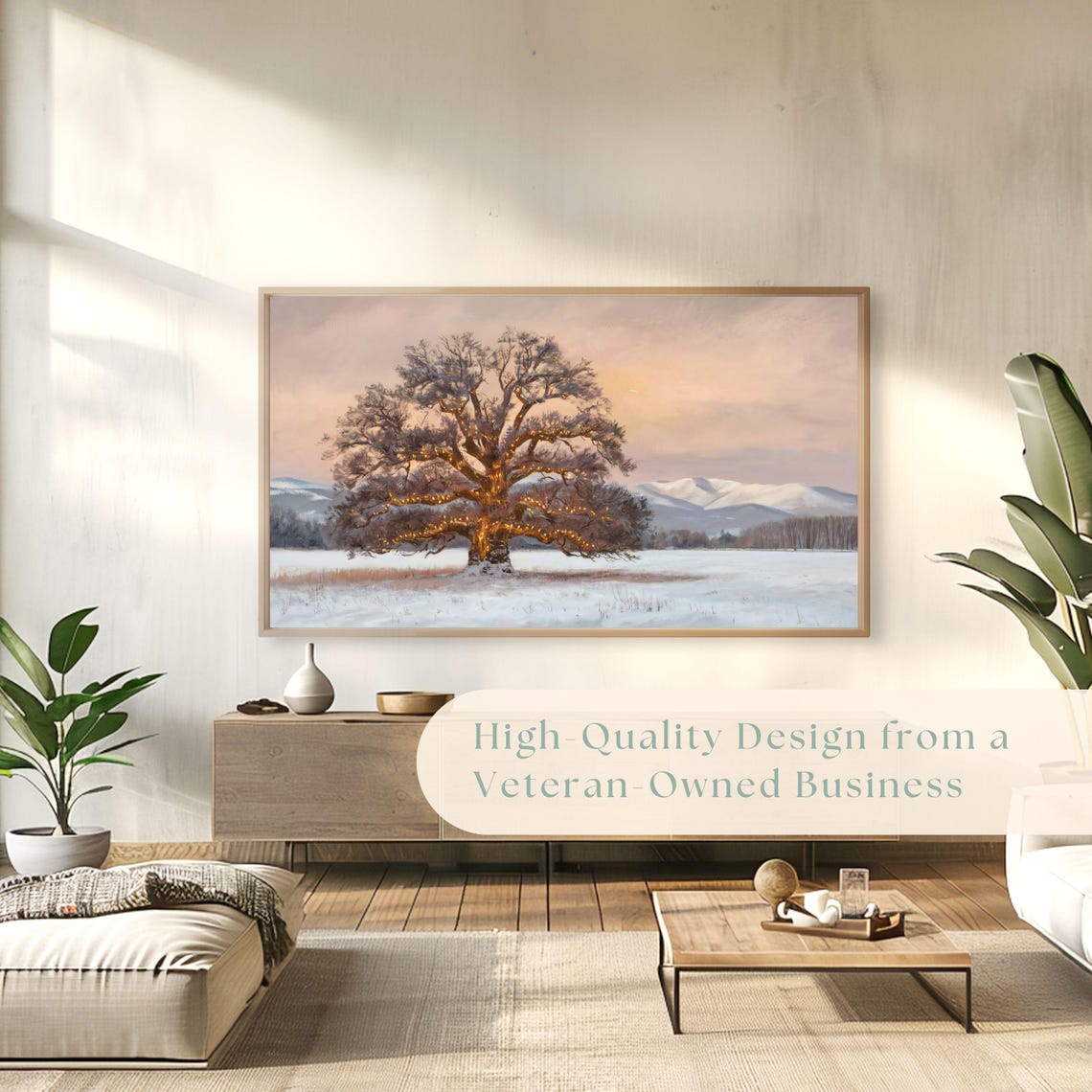 Frosty Oak String Lights Snowy Field Mountain Winter Dusk Poster - Image 4