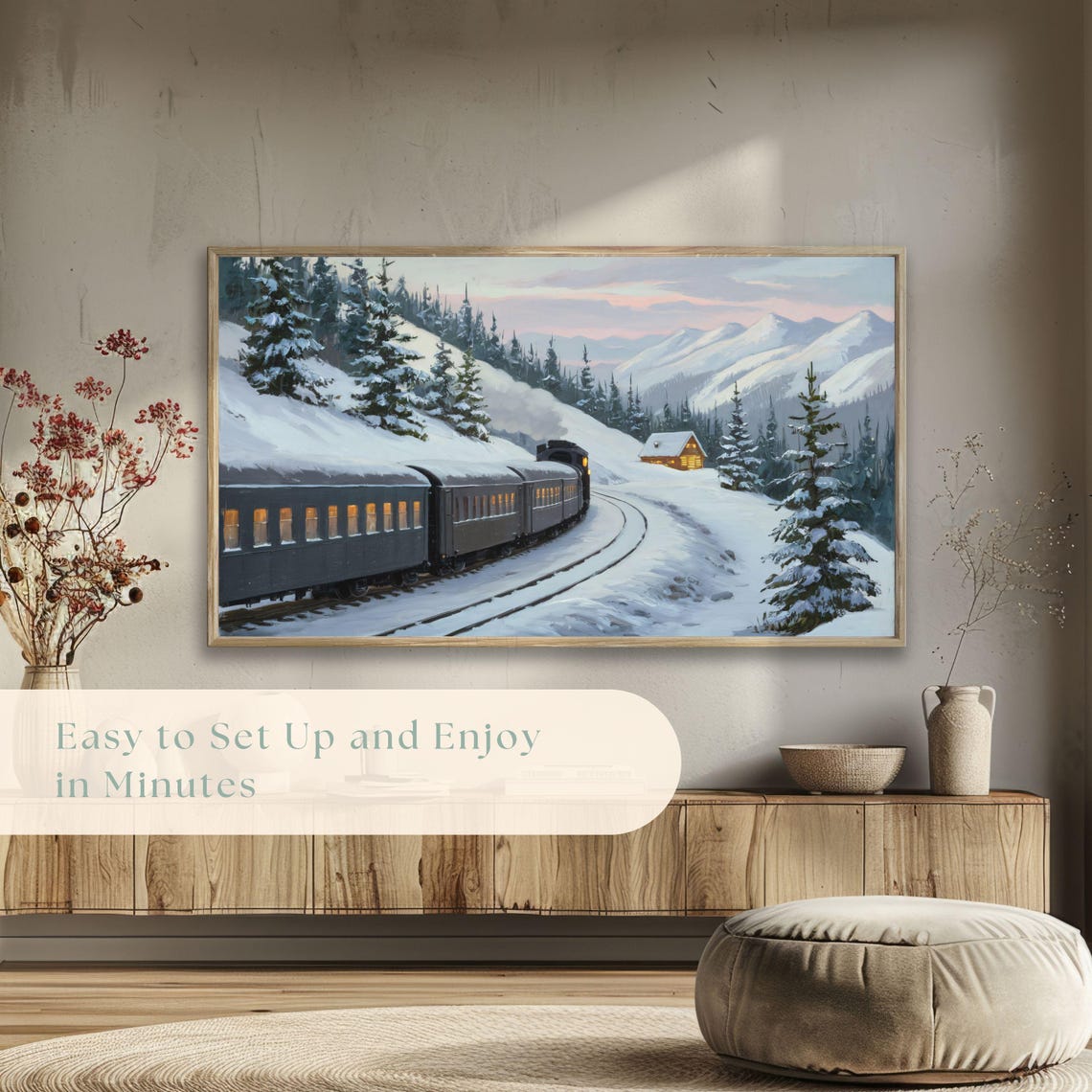 Vintage Steam Train Snowy Mountain Pass Twilight Journey Scene Poster - Image 5