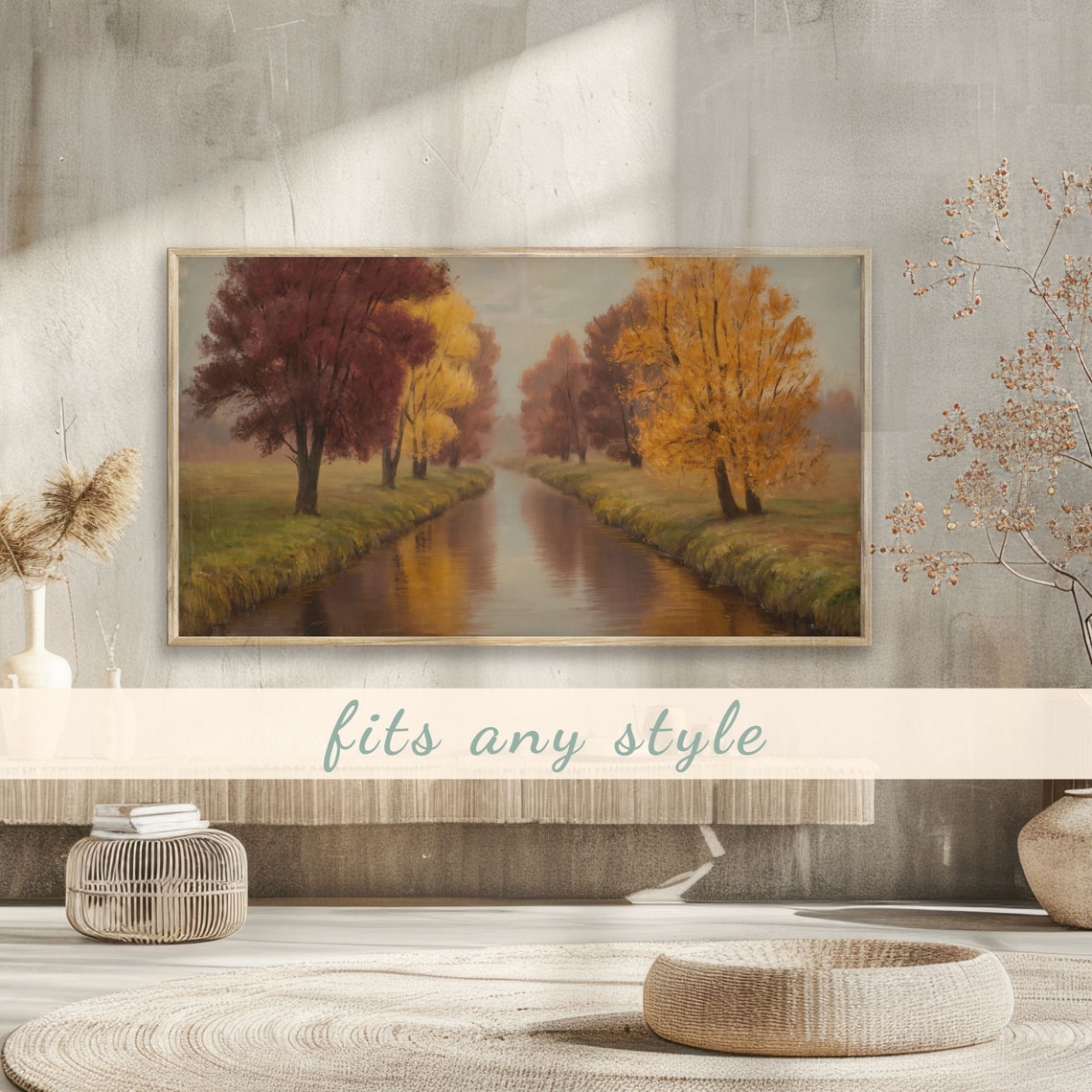 Golden Autumn Woodland Stream with Colorful Fall Trees Poster - Image 3