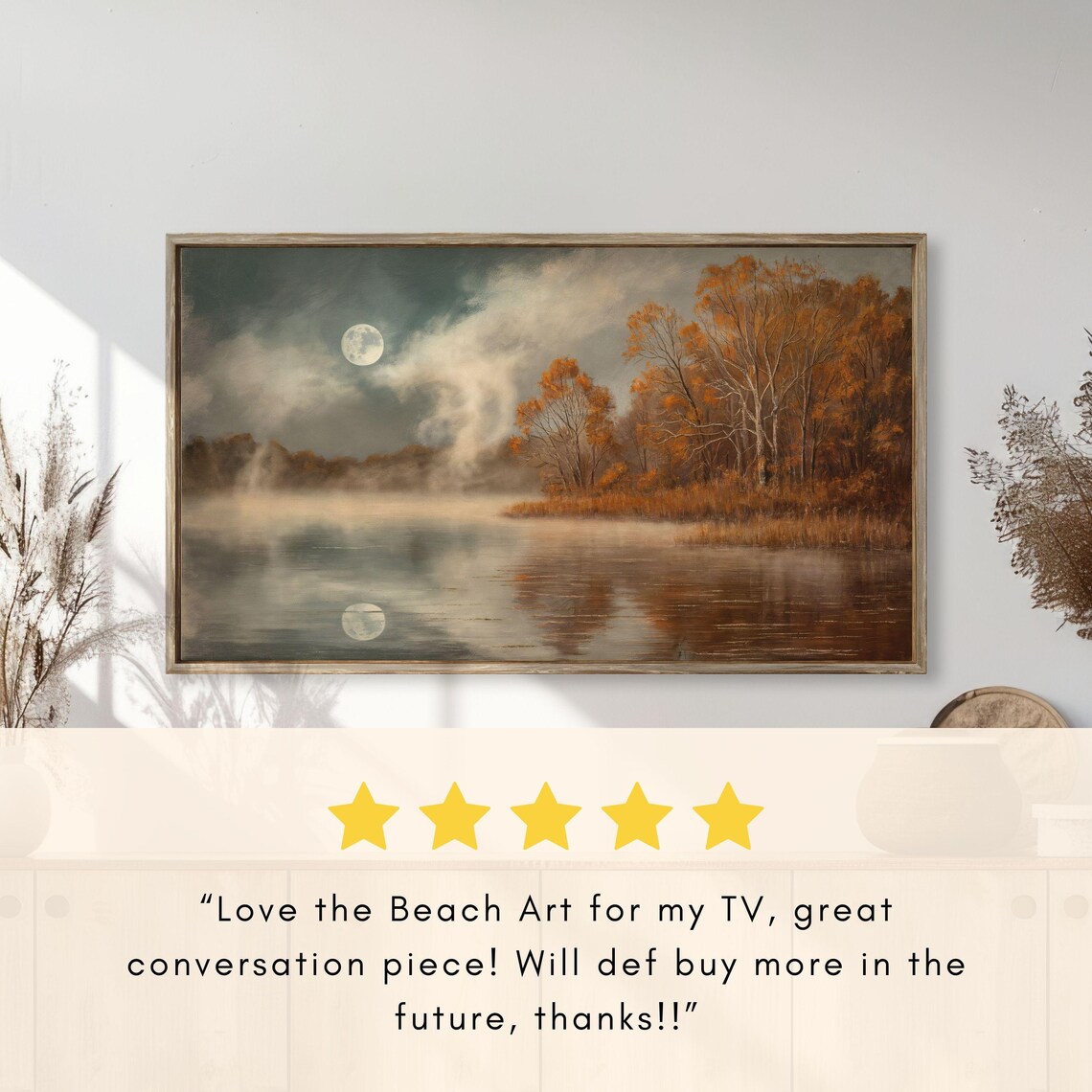 Full Moon Over Quiet Autumn Lake Night Landscape Reflection Poster - Image 2