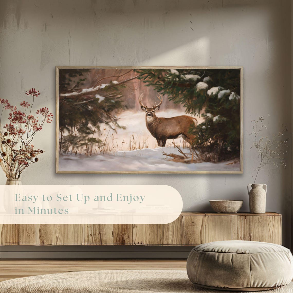 White Tailed Deer Buck Snowy Pine Forest Winter Wildlife Poster - Image 5