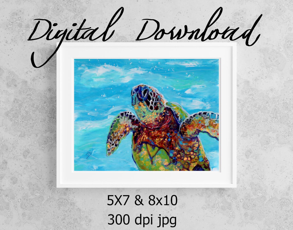 Sea Turtle Watercolor Art Print, Hawaiian Honu