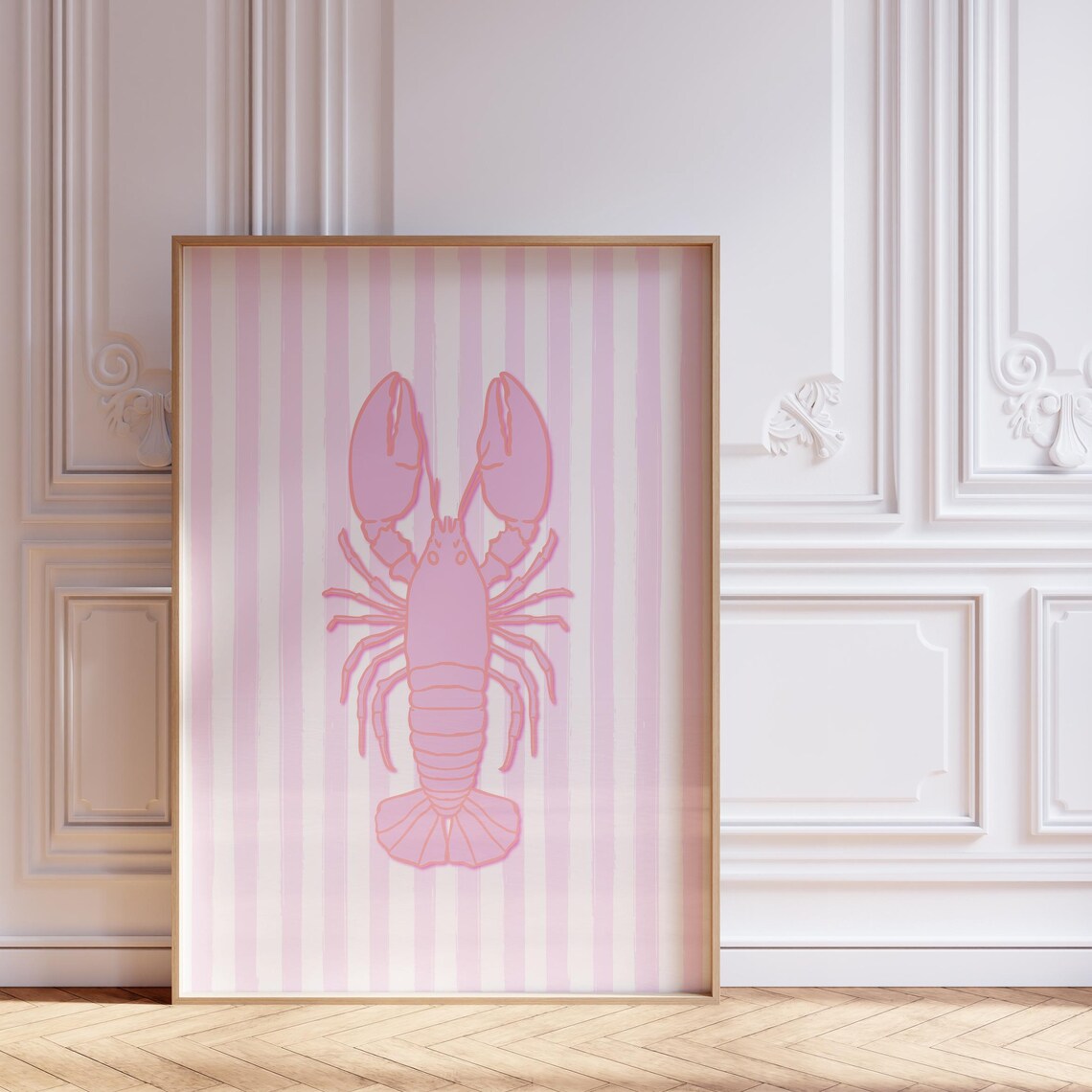 Pink Stripe Lobster Wall Art Coquette For Beachy Dorm Room Coastal Decor Or Summer Gallery