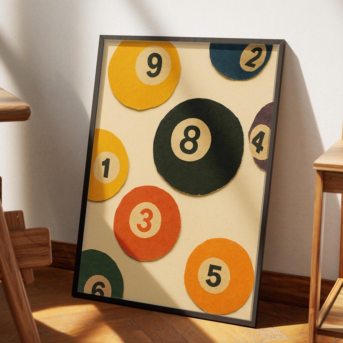 Retro Billiard Balls Art Print, Vintage Pool Game Room Decor