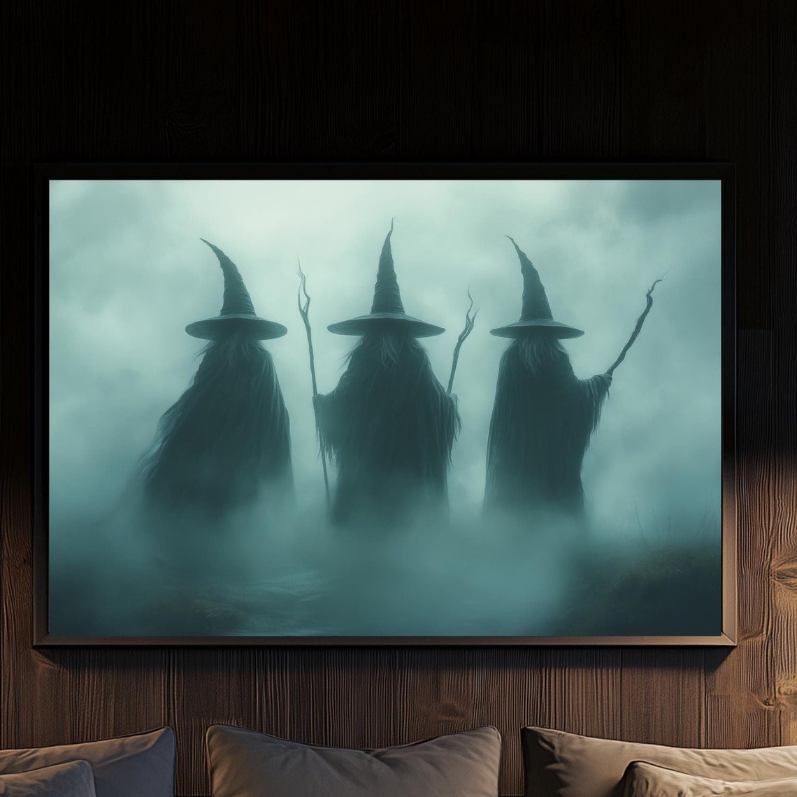 Mystical Witches In The Mist Art Dark Coven Silhouette Print