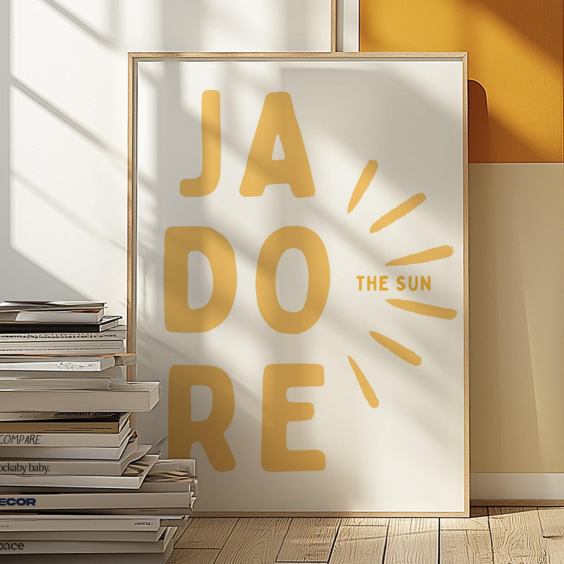 Jadore The Sun Golden Yellow Typography Poster Sun Rays Decor - Image 2