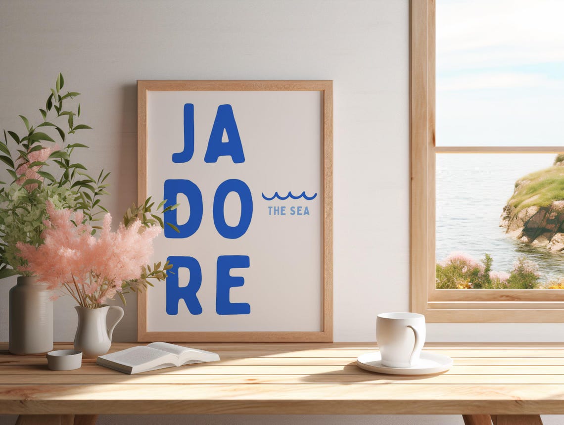 Jadore The Sea Coastal Typography Poster Blue Wave Lettering - Image 4