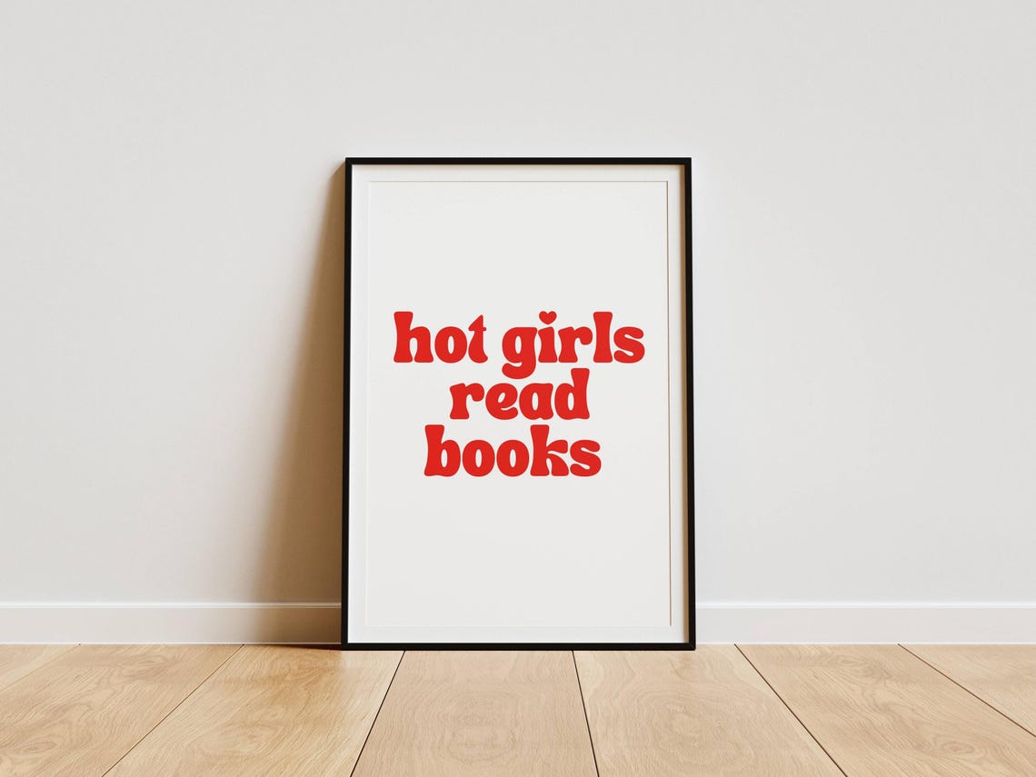 Hot Girls Read Books Red Retro Typography Poster Book Lover Gift