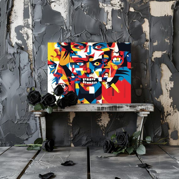 Geometric Vampire Gothic Modern Painting Halloween Eccentric Wall Print Airbnb Art Wall Decor