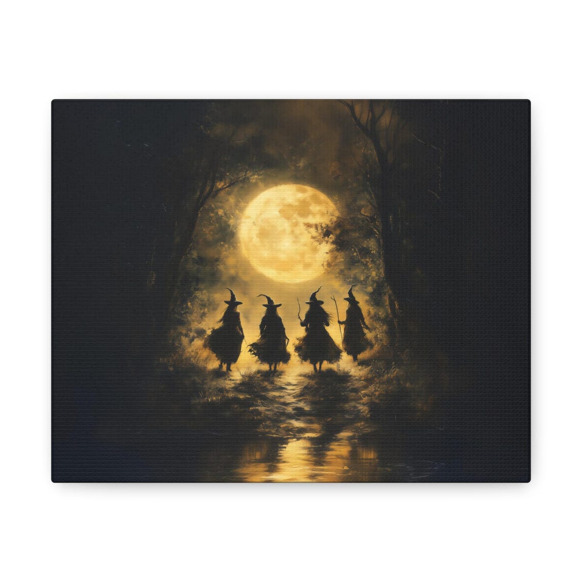 Four Witches Golden Full Moon Forest Night Walk Halloween Poster - Image 3