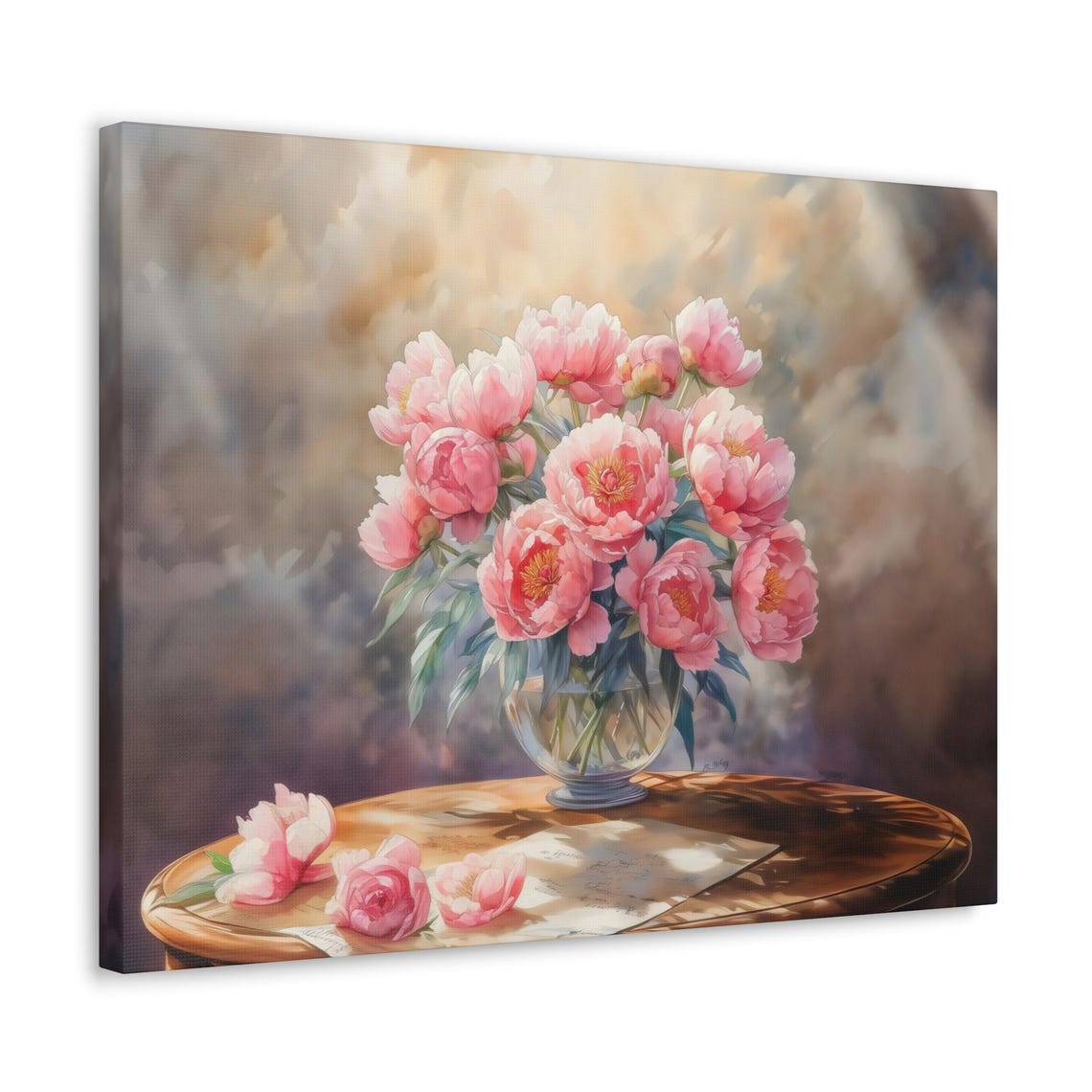 Romantic Pink Peonies in Glass Vase Watercolor Floral Poster - Image 3